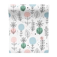 Tapeta - kwiaty, liście, kropki