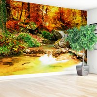 Fototapeta - las, wodospad, jesień