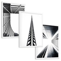 Zestaw obrazy w ramie, plakaty - architektura, budynki, miejski - rama biała