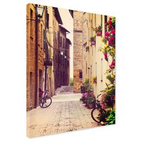 Obraz na płótnie - uliczka, kwiaty, rowery