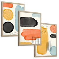 Zestaw obrazy w ramie, plakaty - abstrakcja, pastelowe, geometryczne - rama drewno