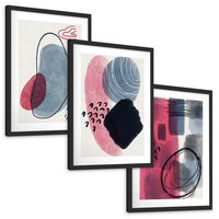 Zestaw obrazy w ramie, plakaty - abstrakcja, pastelowe, plamy, - rama czarna