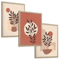 Zestaw obrazy w ramie, plakaty - liście, roślina, abstrakcja - rama drewno