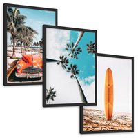 Zestaw obrazy w ramie, plakaty - palmy, plaża, wakacje - rama czarna