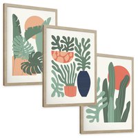 Zestaw obrazy w ramie, plakaty - liście, rośliny, abstrakcja - rama drewno