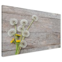 Obraz na płótnie - dmuchawce, kwiaty, drewno