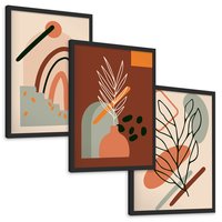 Zestaw obrazy w ramie, plakaty - abstrakcja, liście, rośliny - rama czarna