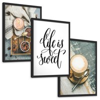 Zestaw obrazy w ramie, plakaty - kawa, deser, napój - rama czarna
