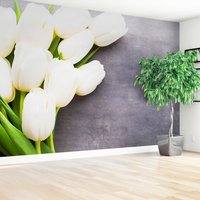 Fototapeta - tulipany, kwiaty, biel,