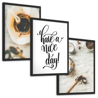 Zestaw obrazy w ramie, plakaty - kawa, napój, filiżanka - rama czarna