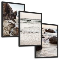 Zestaw obrazy w ramie, plakaty - plaża, morze, skały - rama czarna