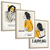 Zestaw obrazy w ramie, plakaty - kobieta, rysunek, portret - rama drewno