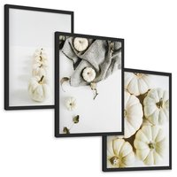 Zestaw obrazy w ramie, plakaty - dynie, jesień, dekoracje - rama czarna