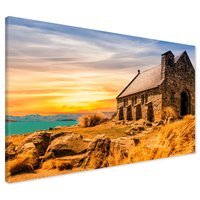 Obraz na płótnie - kościół, jezioro, krajobraz