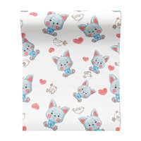 Tapeta - dziecięca, kotek, serca, ptaki