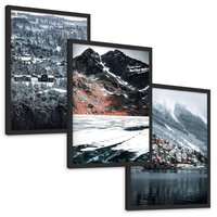 Zestaw obrazy w ramie, plakaty - śnieg, góry, zima - rama czarna