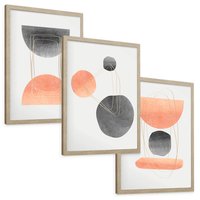 Zestaw obrazy w ramie, plakaty - abstrakcja, geometria, pastelowe - rama drewno