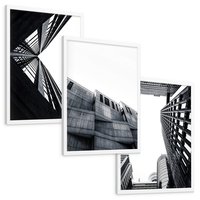 Zestaw obrazy w ramie, plakaty - architektura, budynki, miejski - rama biała