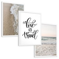 Zestaw obrazy w ramie, plakaty - plaża, woda, morze - rama biała