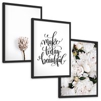 Zestaw obrazy w ramie, plakaty - kwiaty, napisy, protea - rama czarna
