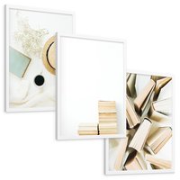 Zestaw obrazy w ramie, plakaty - książki, kapelusz, kwiaty - rama biała