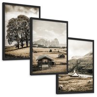 Zestaw obrazy w ramie, plakaty - krajobraz, góry, drzewa - rama czarna