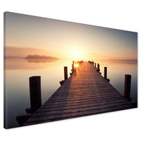 Obraz na płótnie - jezioro, pomost, wschód słońca
