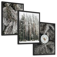Zestaw obrazy w ramie, plakaty - zima, śnieg, las - rama czarna