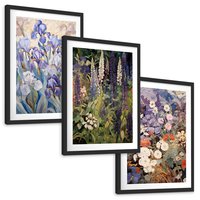 Zestaw obrazy w ramie, plakaty - kwiaty, irysy, rośliny - rama czarna