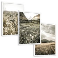 Zestaw obrazy w ramie, plakaty - krajobraz, natura, góry - rama biała