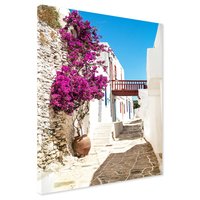 Obraz na płótnie - uliczka, kwiaty, biały