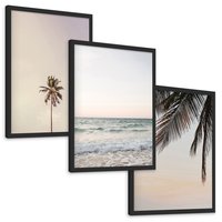 Zestaw obrazy w ramie, plakaty - plaża, morze, palmy - rama czarna