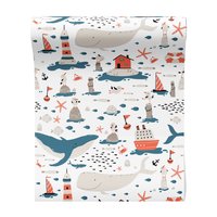 Tapeta - dziecięca, wieloryby, mewy, morze