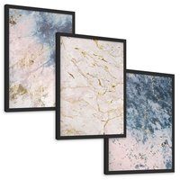 Zestaw obrazy w ramie, plakaty - marmur, złoto, abstrakcja - rama czarna