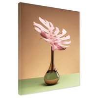 Obraz na płótnie - liść, wazon, różowy