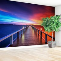 Fototapeta - morze, zachód słońca, molo