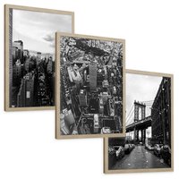 Zestaw obrazy w ramie, plakaty - miasto, budynki, most - rama drewno