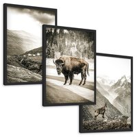 Zestaw obrazy w ramie, plakaty - krajobraz, zwierzę, góry - rama czarna