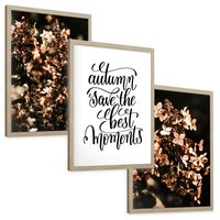 Zestaw obrazy w ramie, plakaty - kwiaty, jesień, dekoracja - rama drewno