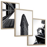 Zestaw obrazy w ramie, plakaty - architektura, budynki, miejski - rama drewno