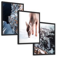 Zestaw obrazy w ramie, plakaty - zima, śnieg, natura - rama czarna