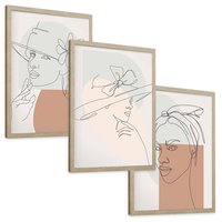 Zestaw obrazy w ramie, plakaty - kobieta, kapelusz, portret - rama drewno