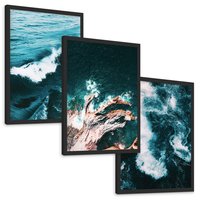 Zestaw obrazy w ramie, plakaty - woda, fale, morze - rama czarna