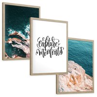 Zestaw obrazy w ramie, plakaty - morze, skały, ocean - rama drewno