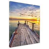 Obraz na płótnie - zachód słońca, jezioro, ptaki