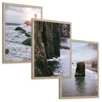 Zestaw obrazy w ramie, plakaty - morze, skały, wybrzeże - rama drewno