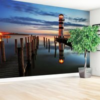 Fototapeta - latarnia morska, jezioro, zachód słońca