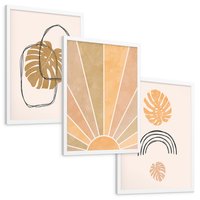 Zestaw obrazy w ramie, plakaty - liście, monstera, abstrakcja - rama biała