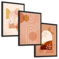 Zestaw obrazy w ramie, plakaty - abstrakcja, boho, liście - rama czarna