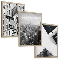 Zestaw obrazy w ramie, plakaty - miasto, architektura, budynki - rama drewno